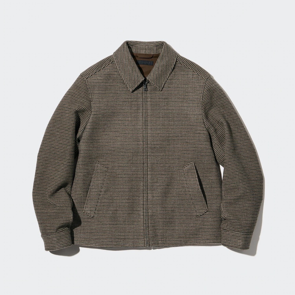 Uniqlo Houndstooth Lightweight Zip Jacket - Brown/Black